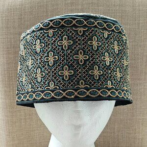Prayer Hat Omani Round Hat Embroidery Gree/Gold Tone Cap Topi Religious Hat New